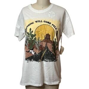 Recycled Threads White Graphic Embroidery Tee Shirt Women's Size M NWT